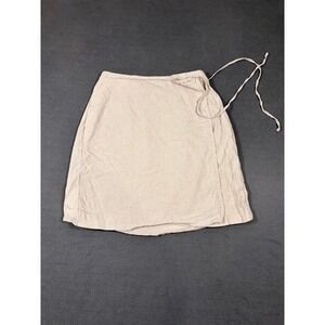 LC Lauren Conrad Wrap Skirt Womens XS Tan Linen Blend Tie Waist Short